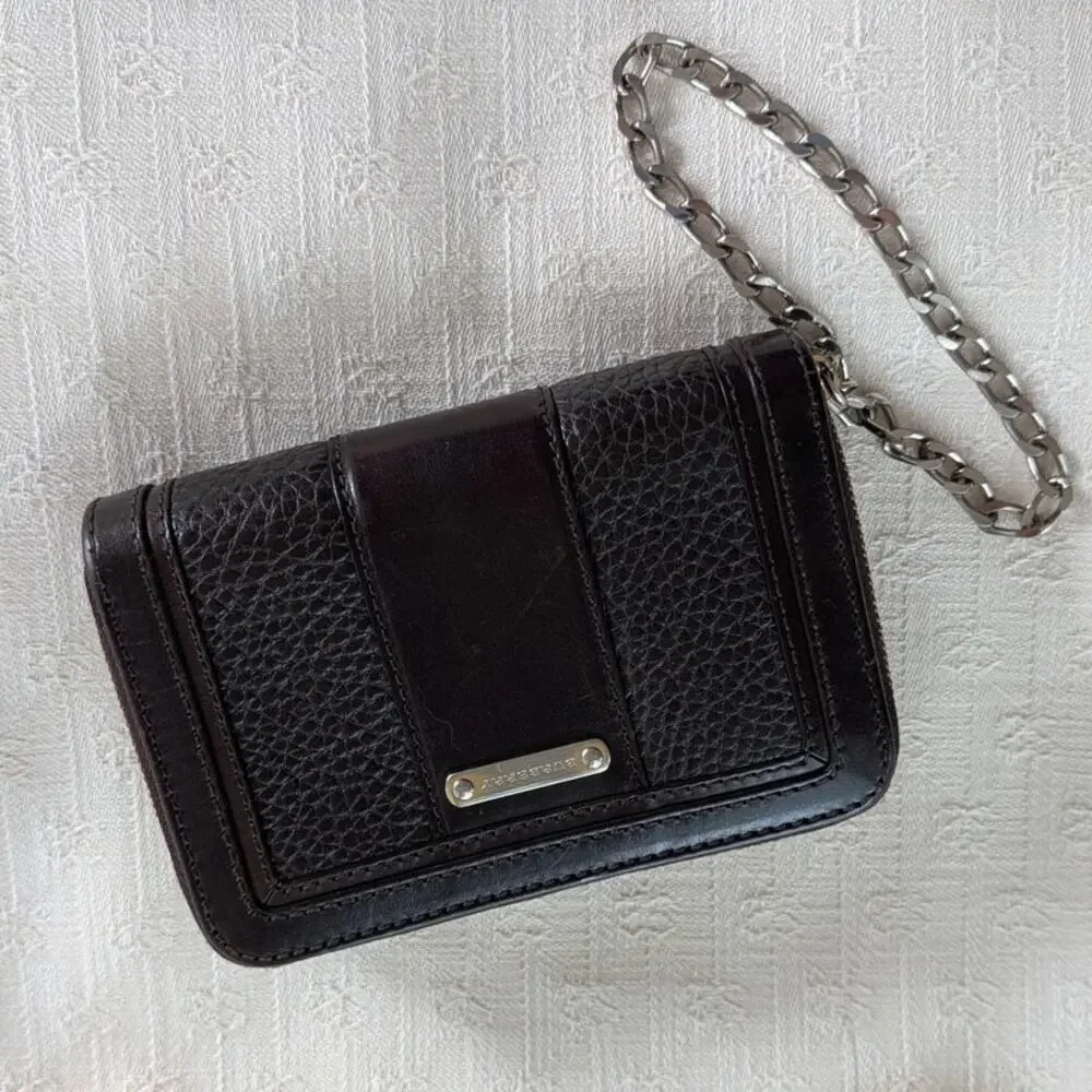 Burberry Vintage Leather Wallet with Chain Black Plaque Logo Bifold Rare